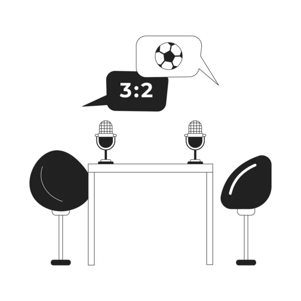 Football Commentary Studio Recording Room Black White Cartoon Object Podcast — Stock Vector