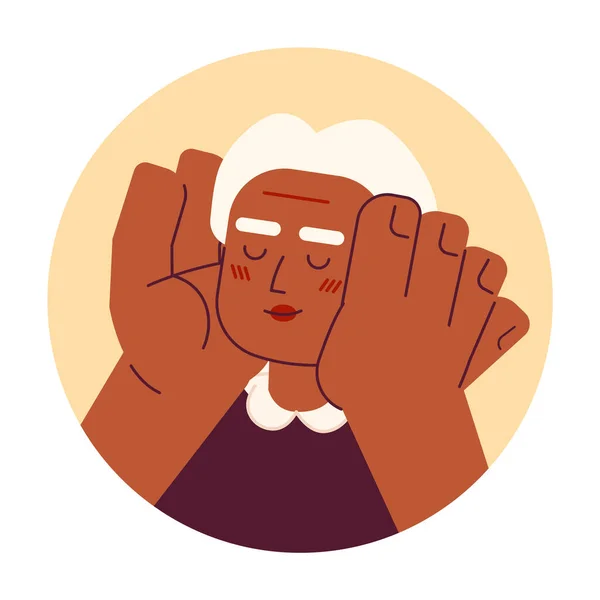African American Old Lady Hands Cheeks Smiling Vector Avatar Illustration — Stock Vector