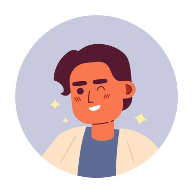 2 boyutlu vektör avatar çizimine gülümseyen kendinden emin Arap bir adam. Orta Doğulu parlak çizgi film karakteri portresi. Dost canlısı düz renk kullanıcı profili resmi beyaza izole edildi