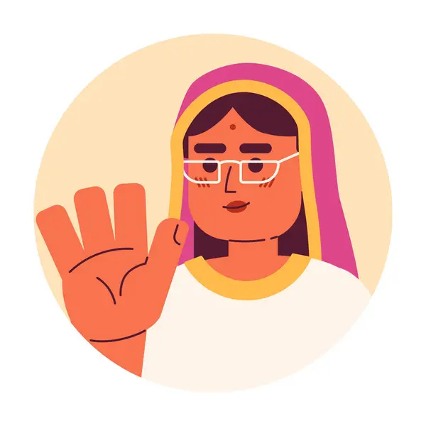 Middelaldrende Hinduistisk Kvinne Som Sier Hei Vektor Avatar Illustrasjon Farvel – stockvektor