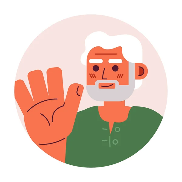 Hispanic Old Man Waving Hand Greeting Vector Avatar Illustration Handwave — Stock Vector