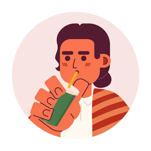 Serape Mexican Man Drinking Straw Vector Avatar Illustration Holding Coffee — Stock Vector