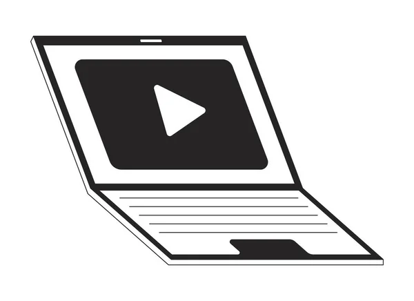 Video Player Laptop Black White Line Cartoon Object Streaming Platform — Stock Vector