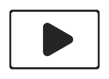 Video oynatıcı siyah ve beyaz 2D çizgi film nesnesi. Video oynatma düğmesi izole vektör ana hatları ögesi. Videoplayer servisi izliyor. Platform uygulaması monokromatik düz nokta çizimi