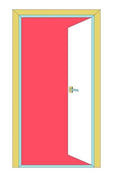 Open Door Linear Cartoon Object Exit Doorway Isolated Line Vector — Stock Vector