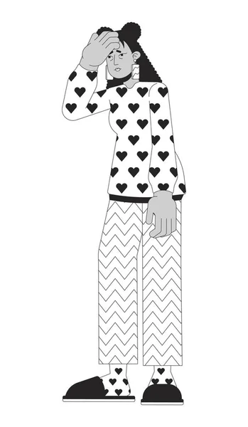 Mal Testa Influenza Bianco Nero Cartone Animato Piatto Illustrazione Donna — Vettoriale Stock