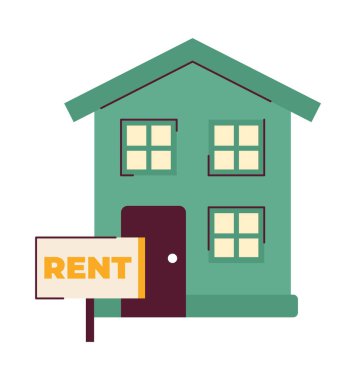 2D illüstrasyon konsepti için ev. Kiralık mallar. Kiralık ev karikatür nesnesi, beyaz arka plan. Kiralık daire. Yeni bir ev. Gayrimenkul metaforu soyut düz vektör grafiği