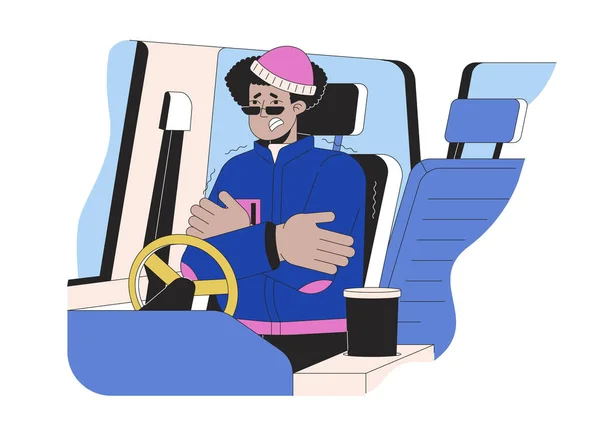 Survive Trapped Car Snow Line Cartoon Flat Illustration Latino Man — Stock Vector