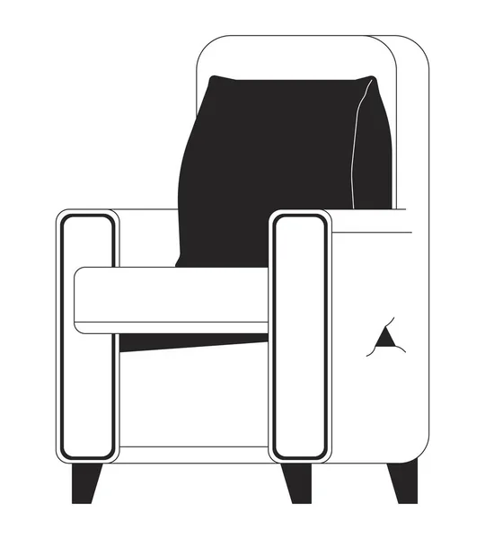 ヒッジアームチェアは 枕を投げる 黒と白の2Dライン漫画オブジェクト 座席の家具現代隔離されたベクターの概要項目 快適な家具クッションモノクロマティックフラットスポットイラスト — ストックベクタ