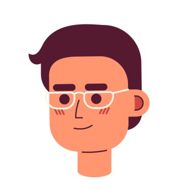 Gözlüklü Japon adam 2D vektör avatar çizimi. Asyalı yetişkin, 40 'lı yaşlardaki adam çizgi film karakteri portresi. Koreli erkek 30 'lu yaşlarda beyaz arkaplanda izole edilmiş düz renk kullanıcı profili
