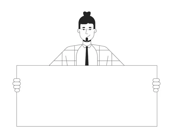 Employé Style Corporatif Tenant Signe Noir Blanc Personnage Dessin Animé — Image vectorielle