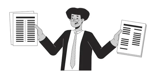 Homem Negócios Hispânico Exagerado Personagem Desenhos Animados Linha Preto Branco — Vetor de Stock
