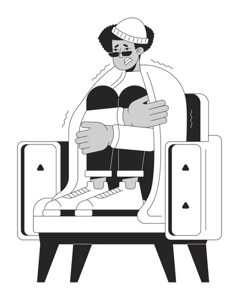 Latino Man Armchair Sitting Blanket Black White Line Cartoon Character — Stock Vector