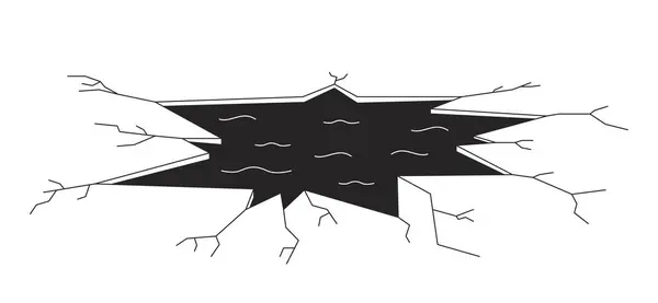 破碎的冰洞黑白相间的二维线条卡通人物 冻湖冰裂缝弹簧 圆形中空隔离矢量轮廓项目 危险的地方冬季单色平面点画 — 图库矢量图片