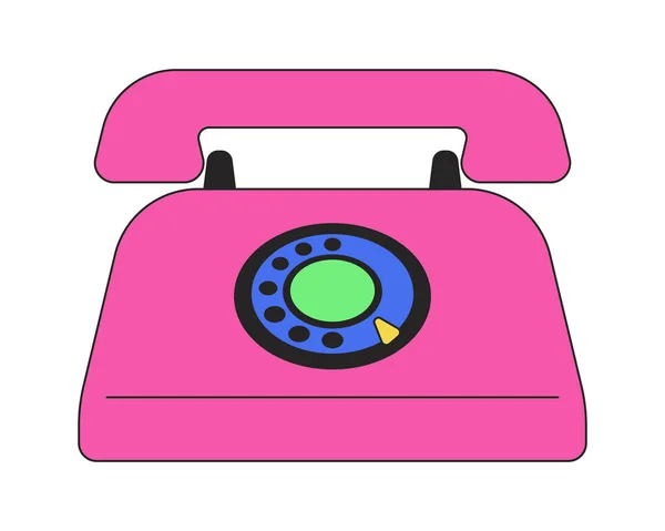 Telefone Discagem Rotativa Antiquado Objeto Desenho Animado Linear Recetor Telefone — Vetor de Stock