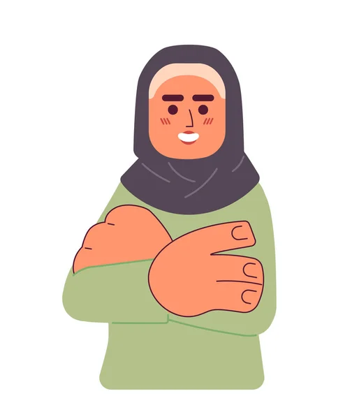 Hijab Ung Vuxen Kvinna Självsäker Armar Vikta Tecknad Karaktär Korsade — Stock vektor
