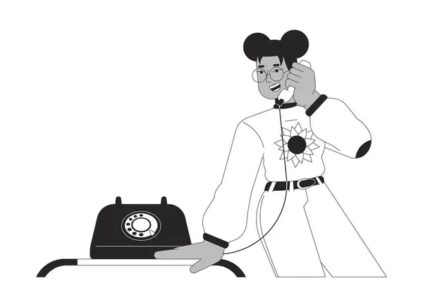 Occhiali Neri Ragazza Parlando Ricevitore Telefonico Bianco Nero Personaggio Cartone — Vettoriale Stock