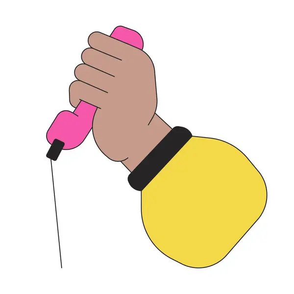 Houdt Retro Telefoon Ontvanger Lineaire Cartoon Karakter Hand Illustratie Antwoord — Stockvector