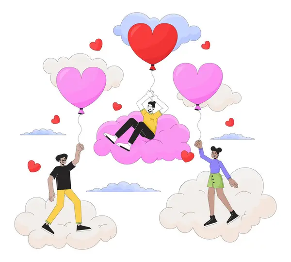 Février Valentines Jour Concept Illustration Linéaire Personnages Dessins Animés Personnes — Image vectorielle