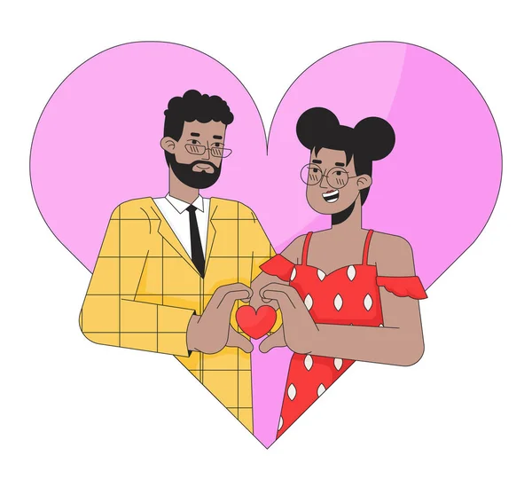 非裔美国人灵魂伴侣2月14日2D线性图解概念 情人节浪漫的情侣卡通人物被隔离在白色上 浪漫的感情隐喻抽象平面矢量轮廓图形 — 图库矢量图片