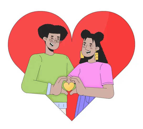 Beziehung Heterosexuelles Paar Hispanische Lineare Illustration Konzept Valentinstag Lateinamerikanischen Zeichentrickfiguren — Stockvektor