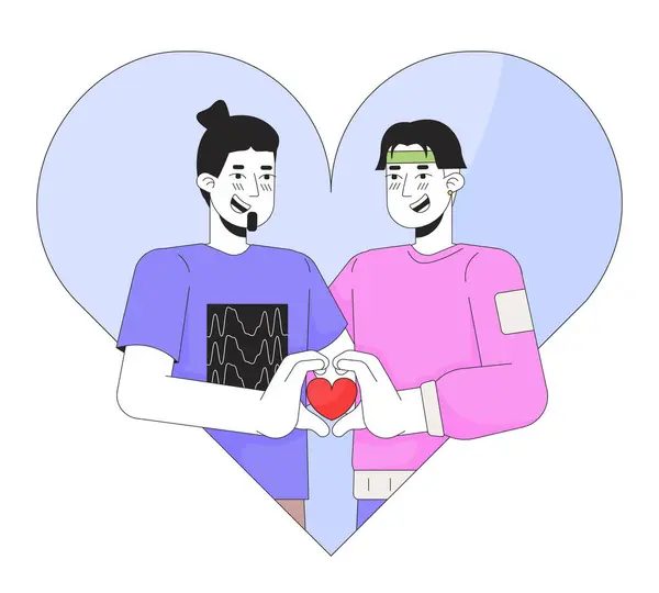 Homosexuales Encontrándose Con Alma Gemela Febrero Concepto Ilustración Lineal San — Vector de stock