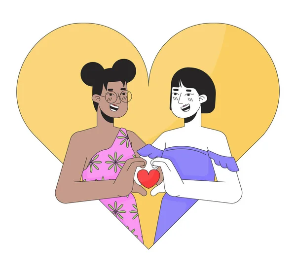 Lesbische Frauen Treffen Seelenverwandte Februar Lineares Illustrationskonzept Valentinstag Homosexuell Weiblichen — Stockvektor