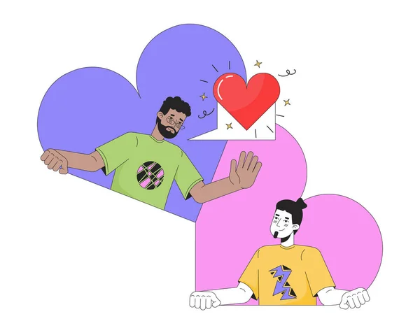 Novios Gay Citas Aplicación Concepto Ilustración Lineal Amantes Interraciales Personajes — Vector de stock