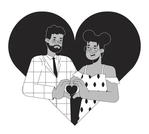 非裔美国人灵魂伴侣2月14日黑色和白色2D插图概念 情人节情侣多情的卡通人物轮廓孤立在白色上 浪漫的感情隐喻单色矢量艺术 — 图库矢量图片