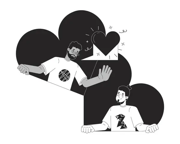 Vrienden Gay Dating App Zwart Wit Illustratie Concept Interraciale Liefhebbers — Stockvector