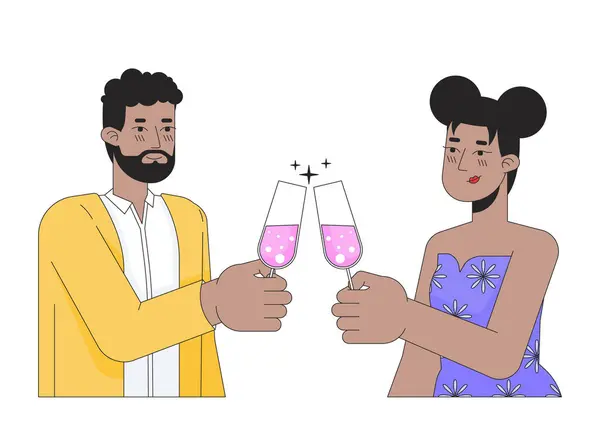 Couple Afro Américain Cliquetis Personnages Dessins Animés Linéaires Smitten Petite — Image vectorielle