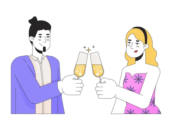 Kaukasisches Weißes Paar Mit Brille Lineare Zeichentrickfiguren Tief Verliebt Schatz — Stockvektor