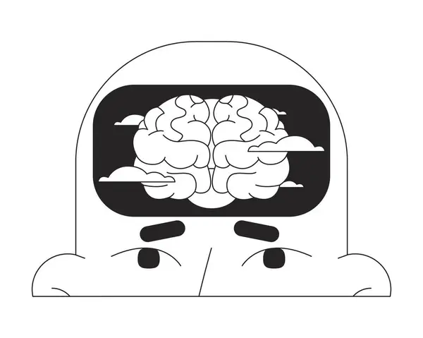 黒と白の2Dイラストコンセプト 疲労精神的な雲は 白で隔離されたキャラクターヘッドの概要を描きます バーンアウト症候群 季節性情動障害 メタファー モノクロ ベクターアート — ストックベクタ