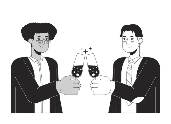 Homosexuelle Männer Paar Klirren Brille Schwarz Und Weiß Linie Cartoon — Stockvektor