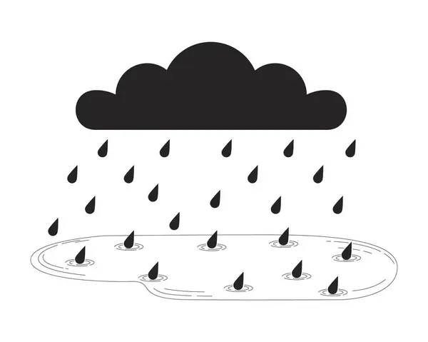 Rainy Cloud Falling Raindrops Black White Line Cartoon Object Storm — Stock Vector