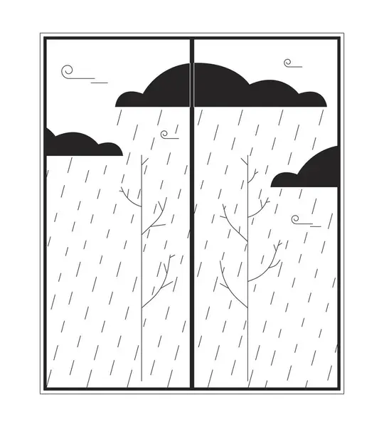 Rainy Bad Weather Window Black White Line Cartoon Object Falling — Stock Vector