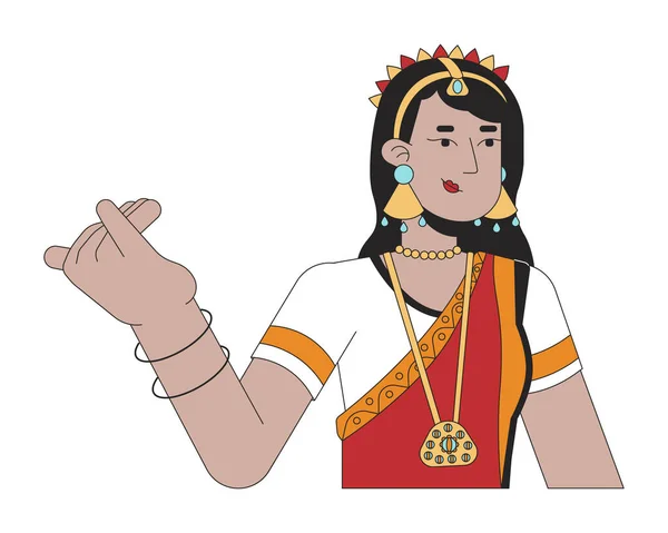 Kobieta Bharatanatyam Tancerka Liniowa Postać Kreskówki Etniczne Nosić Indian Kobieta — Wektor stockowy