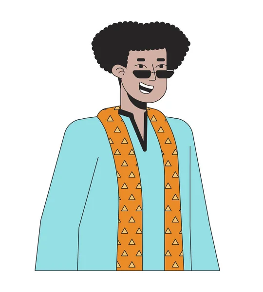 Traditional Kurta Hispanic Man Sunglasses Linear Cartoon Character Smiling Male — Stock Vector