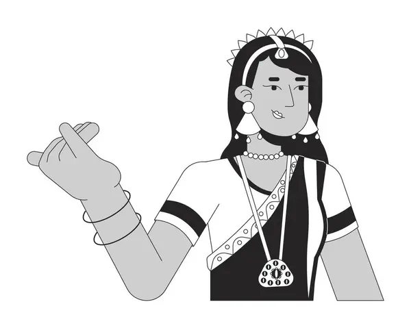 Женская Бхаратанатьям Танцовщица Черно Белого Персонажа Мультфильма Этническая Одежда Индийская — стоковый вектор