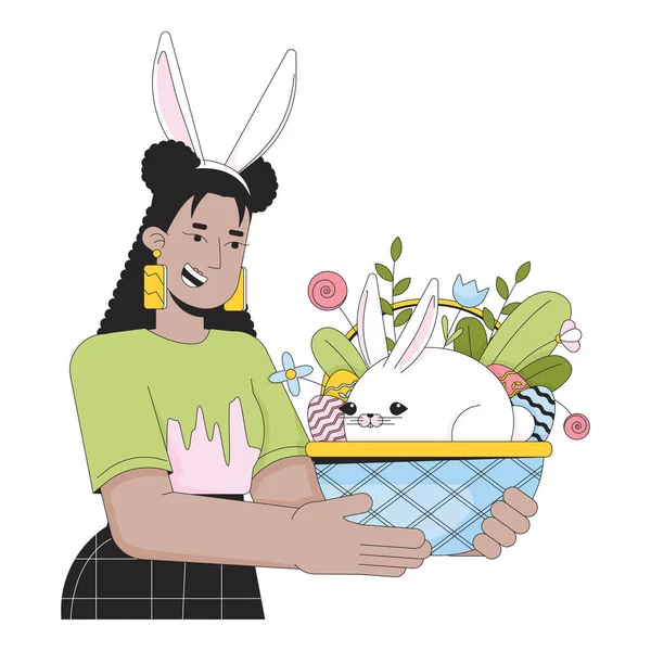 Szczęśliwego Weekendu Wielkanocnego Koncepcja Ilustracji Liniowej Królicze Uszy Kobieta Gospodarstwa — Wektor stockowy