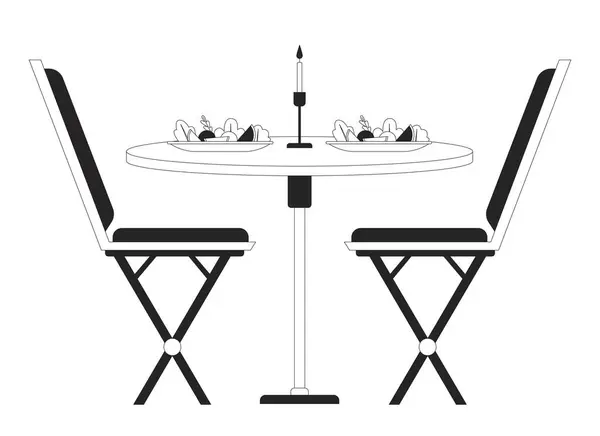 Jantar Romântico Cadeiras Mesa Preto Branco Linha Objeto Desenho Animado — Vetor de Stock