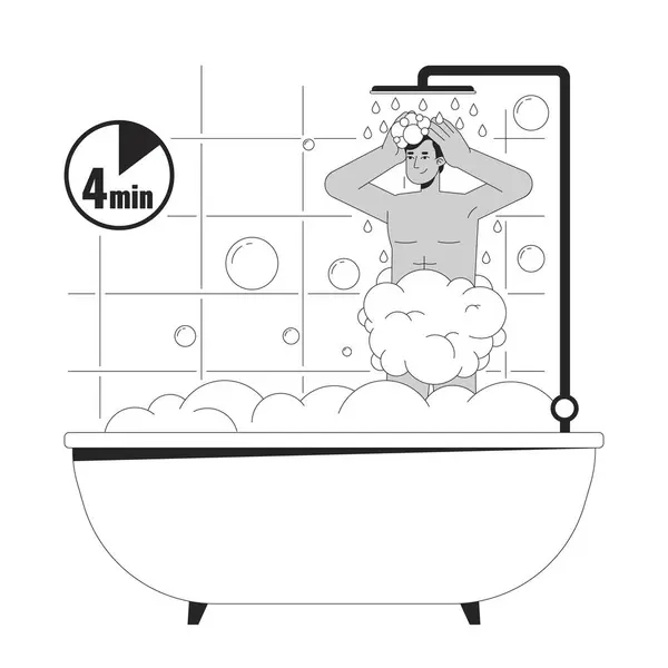 Minuty Prysznic Czarno Biały Rysunek Płaska Ilustracja Indianin Kąpiący Się — Wektor stockowy
