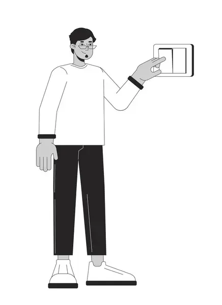 Click Light Switch Black White Cartoon Flat Illustration Арабский Взрослый — стоковый вектор