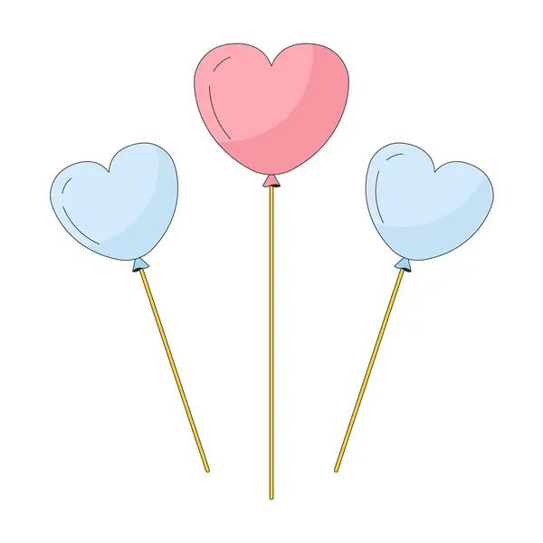 Μπαλόνια Σχήμα Καρδιάς Ραβδιά Γραμμικό Αντικείμενο Κινουμένων Σχεδίων Διακόσμηση Πάρτι — Διανυσματικό Αρχείο