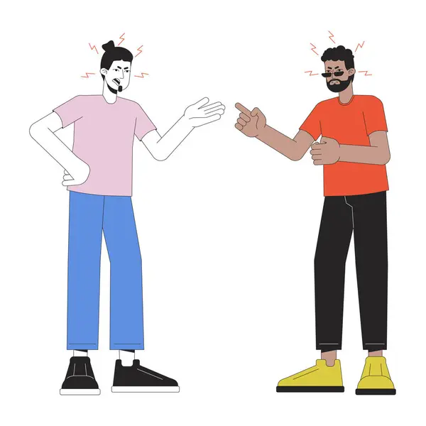 Deux Hommes Discutant Ligne Dessin Animé Plat Illustration Amis Masculins — Image vectorielle