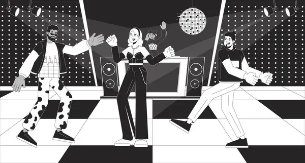 Disco Party Black White Line Illustration Retro Style Music Happy — Stock Vector