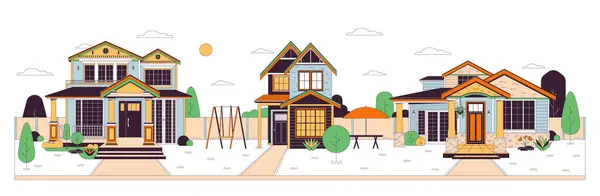Modern Neighborhood Line Cartoon Flat Illustration Emerging Residential Area Front — Stock Vector