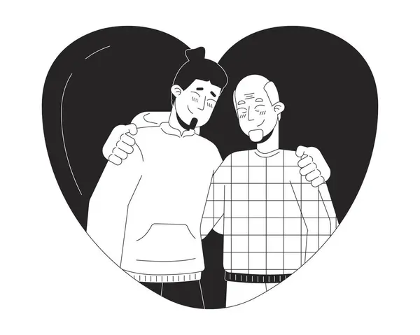 Abrazo Forma Corazón Padre Hijo Mayores Personajes Dibujos Animados Línea — Archivo Imágenes Vectoriales