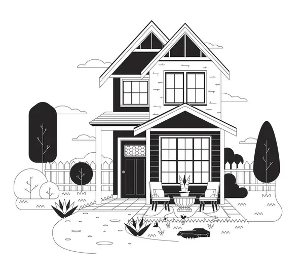 Neighborhood Single Family Home Black White Cartoon Flat Illustration Small — Stock Vector