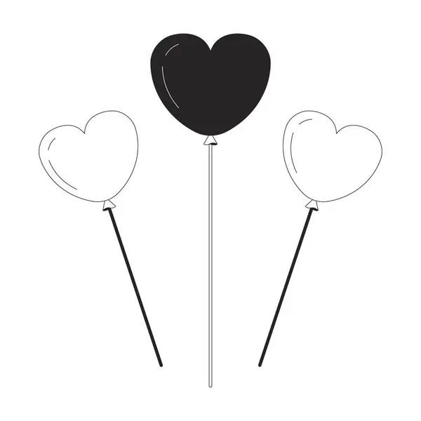 Καρδιά Σχήμα Μπαλόνια Μπαστούνια Μαύρο Και Άσπρο Γραμμή Αντικείμενο Κινουμένων — Διανυσματικό Αρχείο